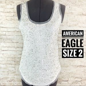 American Eagle Sequin Sleeveless Tank White Size 2